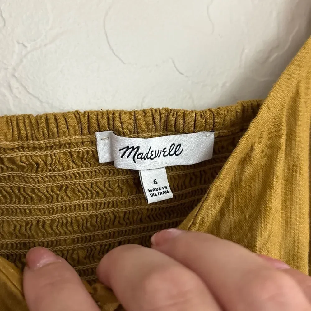 Madewell Button Front Smocked Back Hemp Puff Sleeve Top Bronze Yellow Size 6